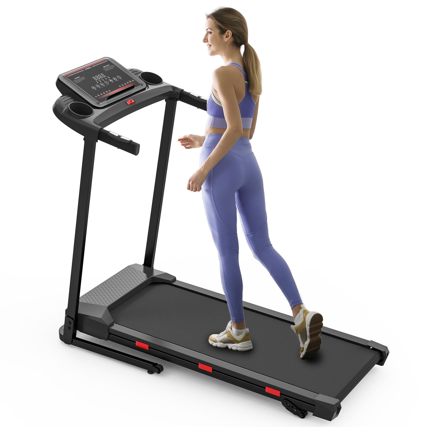 Cardio Flex Treadmill Running Machine with Fixed Incline and Speaker, Red/Black