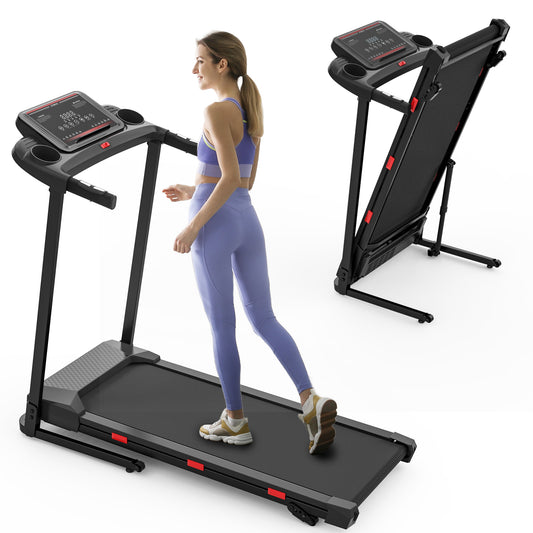 Cardio Flex Treadmill Running Machine with Fixed Incline and Speaker, Red/Black