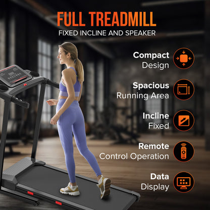 Cardio Flex Treadmill Running Machine with Fixed Incline and Speaker, Red/Black