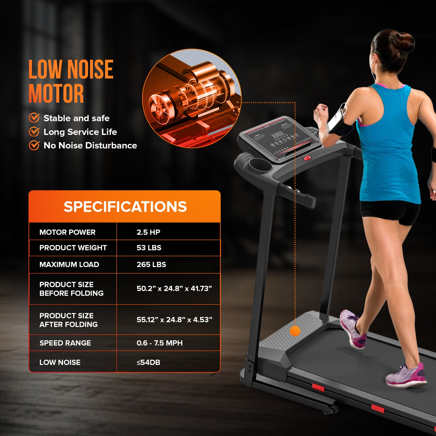 Cardio Flex Treadmill Running Machine with Fixed Incline and Speaker, Red/Black